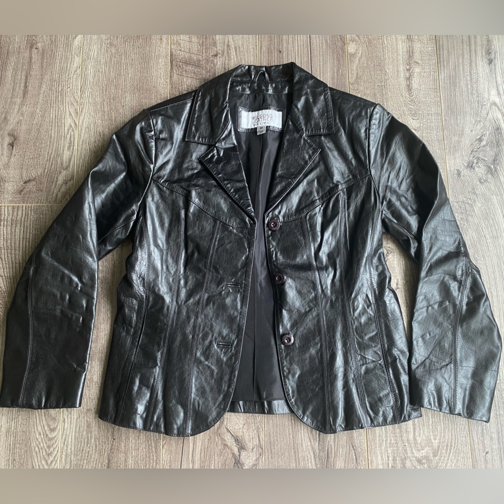Wilson’s Leather Maxima black genuine leather button up jacket
